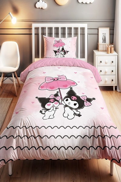 EVPANYA Şemsiyeli Kuromiler Desenli Tek Kişilik Bebek Çocuk Nevresim Seti