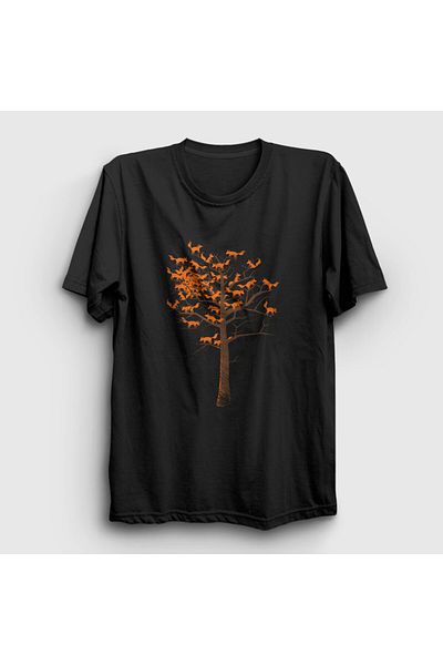 Presmono Μπλουζάκι Unisex Black Tree Leaves Fox Fox 368137 ττ