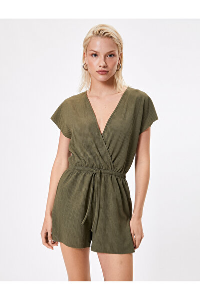 Koton Salopetă texturată mini cu piept scurt - cu mânecă scurtă și cravată în...