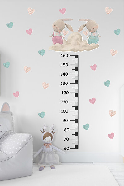 GSticker Sevimli Tavşanlar ve Kalp Temalı Boy Ölçer Boy Ölçme Cetveli Çocuk O...
