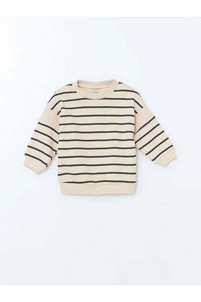 LC Waikiki Lcw Baby Ecru Crew Neck Striped Baby Boy Sweatshirt