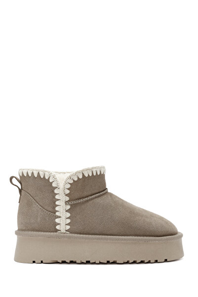 Derimod Women's Mink Fur Detailed Thick Soled Suede Leather Boots 24Wfd 478310