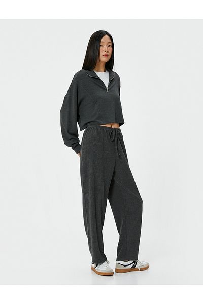 Koton Lace-Up Waist Trousers Wrap Fabric Normal Waist