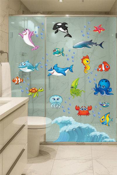 GSticker مجموعة ملصقات حائط لغرفة الأطفال من Sea Live Fish and Water Drop - ح...