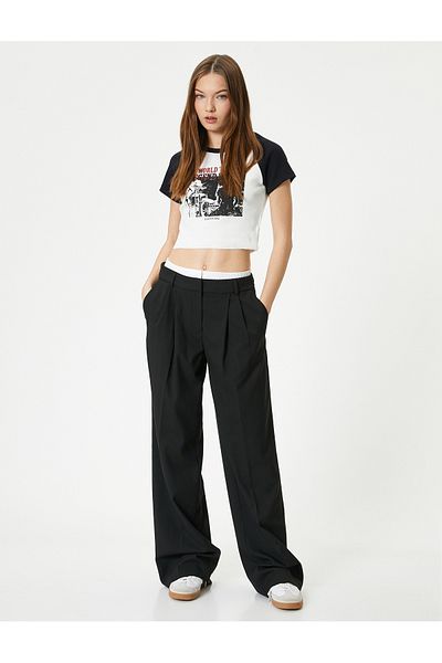 Koton Printed Crop T-Shirt Color Block Cotton