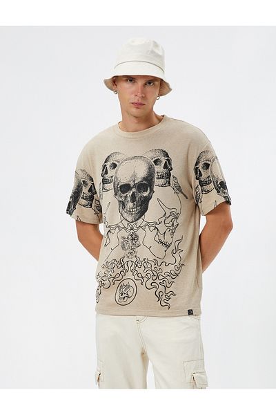 Koton Oversize T-Shirt Skull Printed Crew Neck Short Sleeve