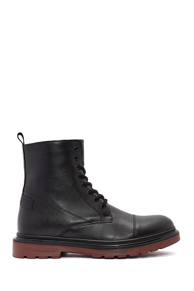 Derimod Men's Black Zippered Lace-Up Leather Boots 24Wfd 701218