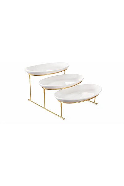 ORCHID 3 Tier Oval Serving Set With Gold Stand