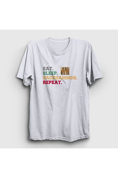 Presmono Μπλουζάκι Unisex White Eat Sleep Backgammon Repeat Backgammon 418118 ττ