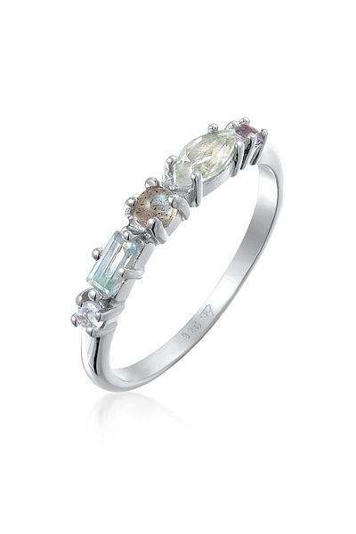 ELLI Inel pentru femei Memoire Classic cu topaz, piatra lunii si ametist in argint 925 placat cu aur
