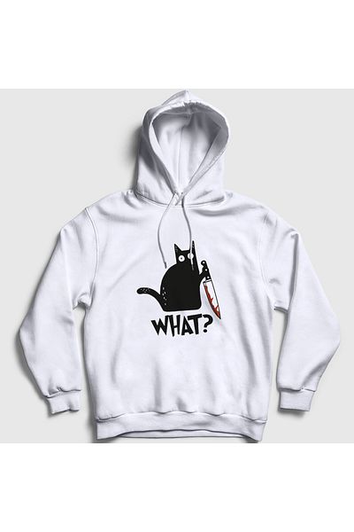 Presmono Φούτερ Unisex White What Cat με κουκούλα 415357 ττ
