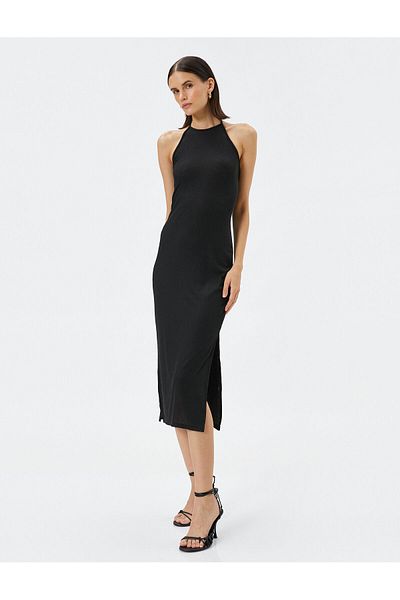 Koton Pletené šaty Midi Halter Neck Slit