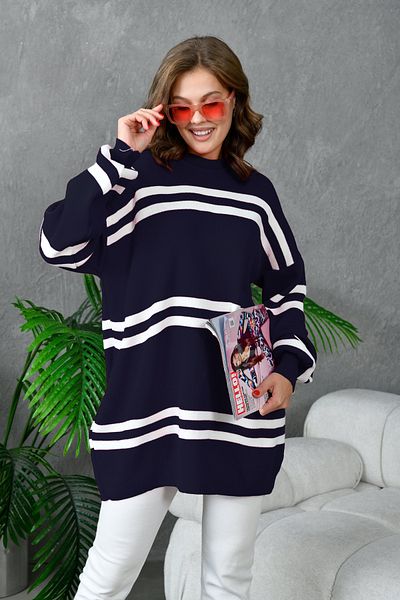 MILANOFOX Striped Balloon Sleeve Crew Neck Long Sleeve Oversize Knitwear Tunic