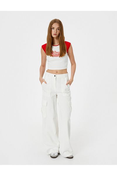 Koton Cherry printed Crop T-shirt Color Block Αμάνικο Crew λαιμόκοψη