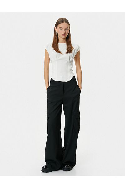 Koton Sleeveless T-Shirt Corset Detailed Crew Neck Cotton