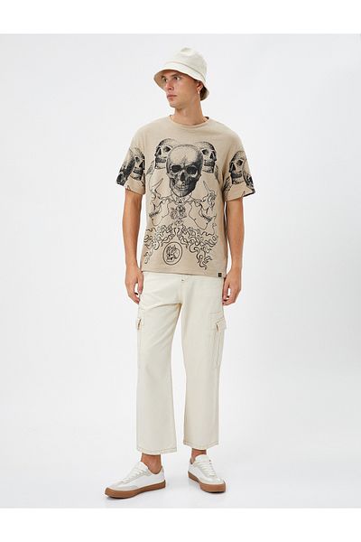 Koton Oversize T-Shirt Skull Printed Crew Neck Short Sleeve