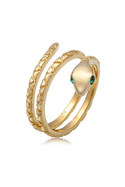ELLI Ring Ladies Snake Pinky Modern With Crystals In 925 Sterling Silver Gold Plated
