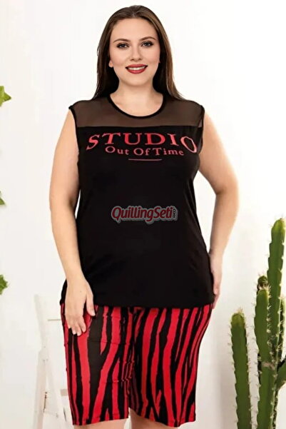 quilling Comfortable and Stylish Women's Stripe Print Black Color Plus Size Mother Pajamas Set with Shorts - 10405