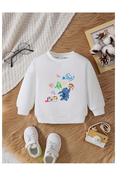 Massgai Unisex Παιδική βελονιά με οπτική στάμπα, προσαρμοσμένη βαμβακερή φούτερ με λαιμόκοψη