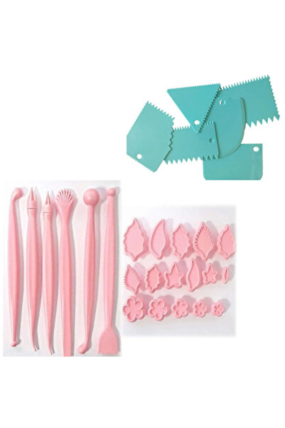 adin tasarım Şeker Hamuru Modelleme Seti 21li Marzipan Seti Pasta Dekor Tarağ...