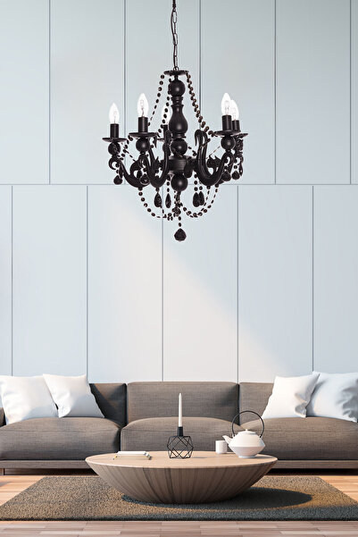 Umur Aydınlatma Bella Retro 5'li Siyah Kristal Taşlı Sarkıt Avize