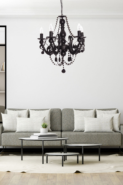 Umur Aydınlatma Bella Retro 5'li Siyah Kristal Taşlı Sarkıt Avize