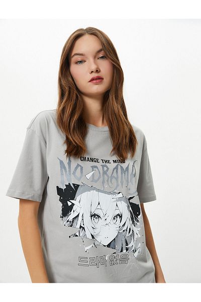 Koton T-Shirt Anime Κοντό μανίκι Crew Neck Βαμβακερό