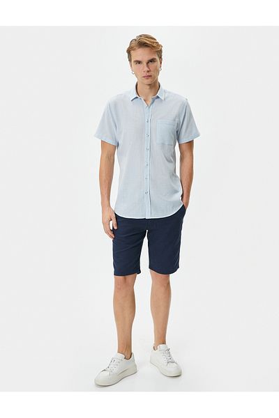Koton Kurzarmhemd Slim Fit Klassischer Kragen Geknöpftes Taschendetail