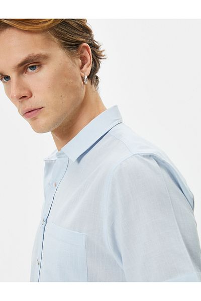 Koton Kurzarmhemd Slim Fit Klassischer Kragen Geknöpftes Taschendetail