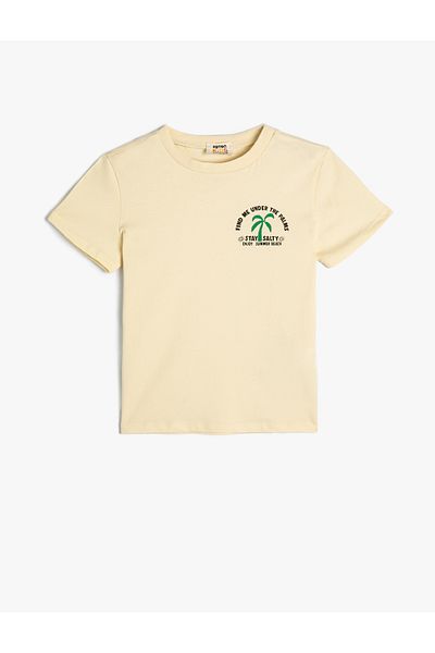 Koton T-Shirt Short Sleeve Crew Neck Print Detailed Cotton