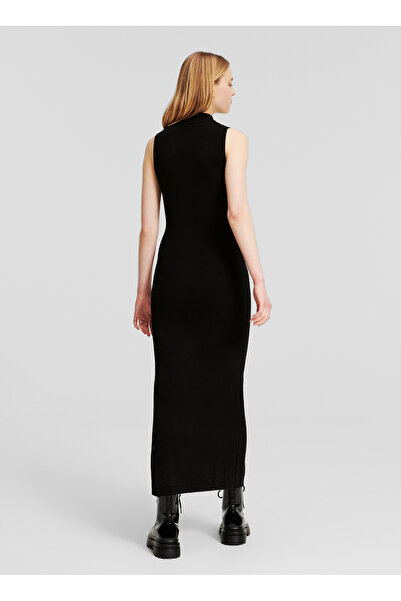 Karl Lagerfeld Jeans Dik Yaka Düz Siyah Uzun Kadın Elbise 245J1305