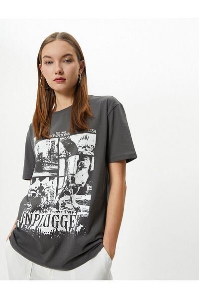 Koton Printed T-Shirt Music Themed Short Sleeve Crew Neck Cotton