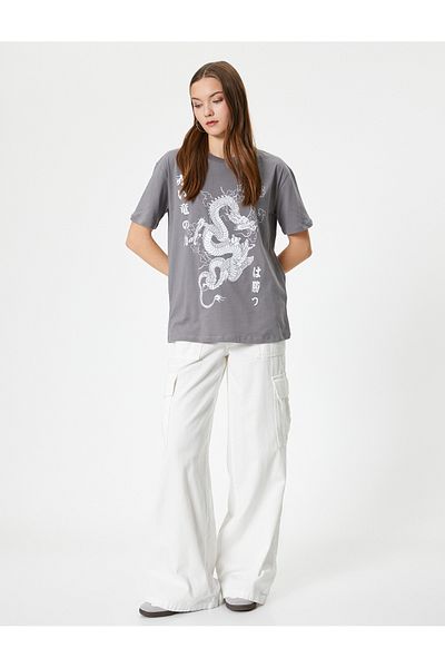 Koton Dragon Printed T-Shirt Comfortable Fit Short Sleeve Crew Neck