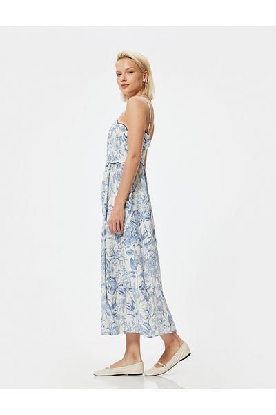 Koton Rochie florală din amestec de in Fusta midi cu buzunare cu bretele