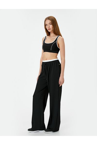Koton Pantaloni de sport sport cu nervuri, cu picioare largi, cu talie dublă, cu detaliu în talie