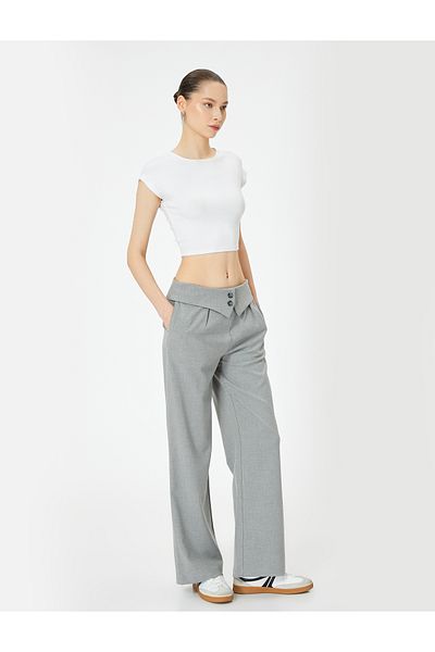 Koton Wide Leg Fabric Trousers with Pockets and Fold Detail