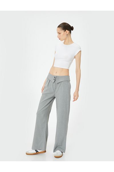 Koton Wide Leg Fabric Trousers with Pockets and Fold Detail