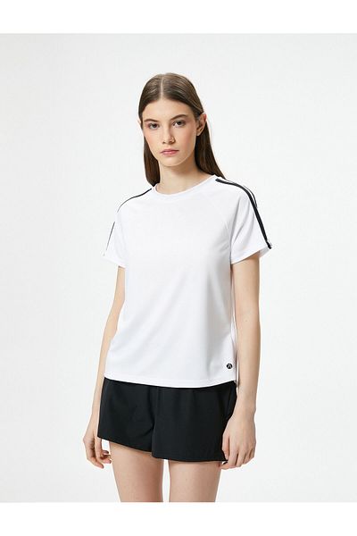 Koton Sports Striped T-Shirt Short Sleeve Crew Neck Asymmetric Detail on the Back