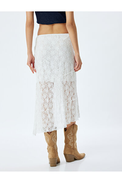 Koton Midi Boy Dantel Etek Asimetrik Yarım Astarlı