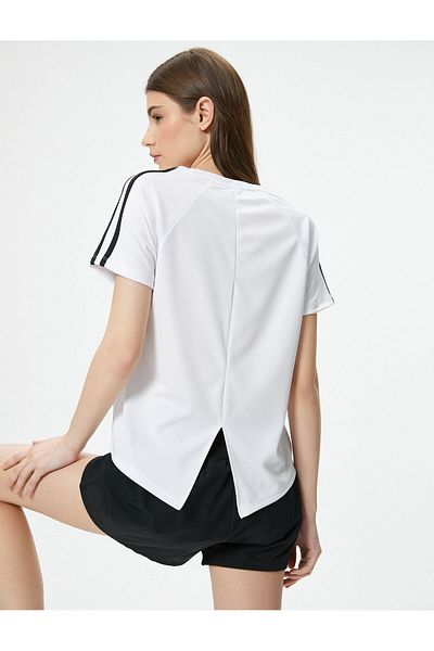 Koton Sports Striped T-Shirt Short Sleeve Crew Neck Asymmetric Detail on the Back
