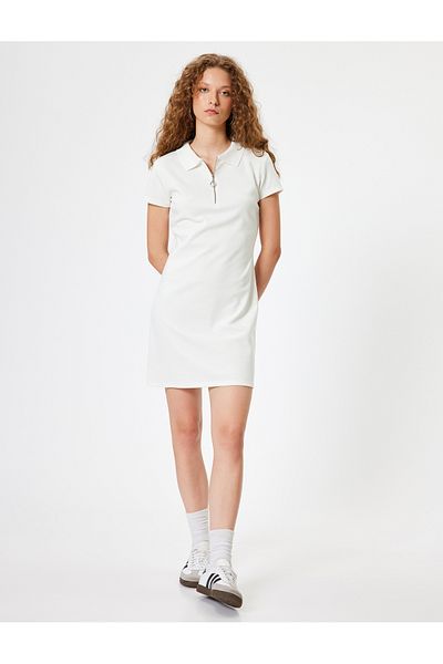 Koton Mini Polo Neck Dress - Half Zipper, A-line, Short