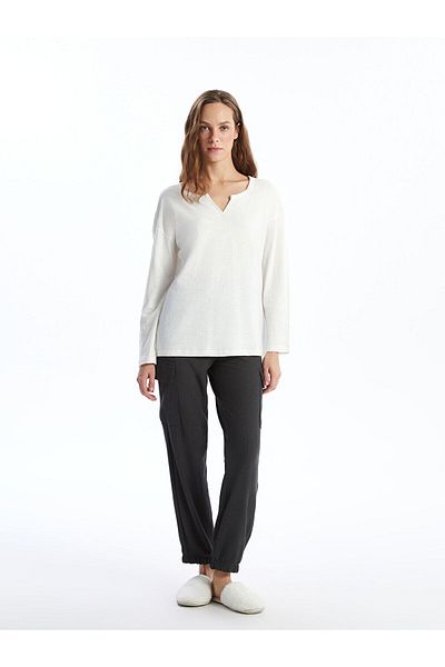 LC Waikiki Lcwk Runaway Collar Solid Long Sleeve Women's Sleepwear Top