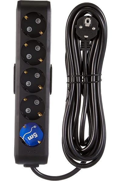 STOREMAX Svticaret Multi-Let 5-Piece Grounded Wired Plug 5Mt Black Socket Mhm 1053513