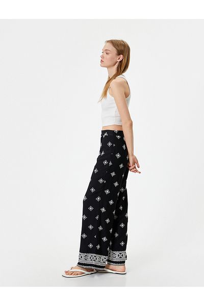 Koton Pantaloni din vascoza brodata - Talie elastica, picior lat