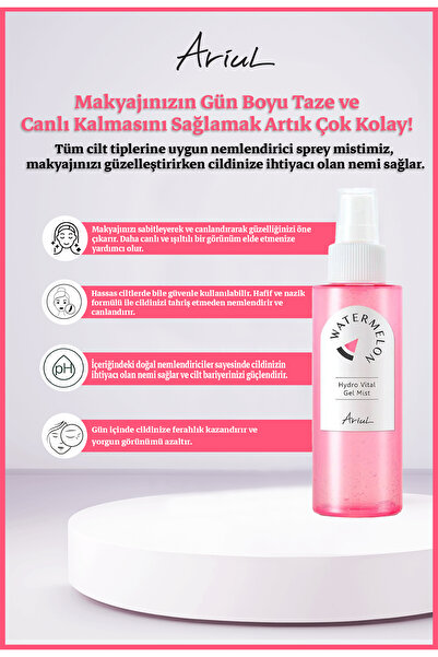Ariul Watermelon Hydro Makyaj Sabitleyici Yüz Sprey Mist 120 ml|Nemlendirici|Karpuz Özlü
