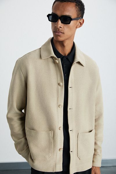 GRIMELANGE Andros Men's Rustic Textured Fabric Thick Winter Large Pocket Beige Jacket with Pockets