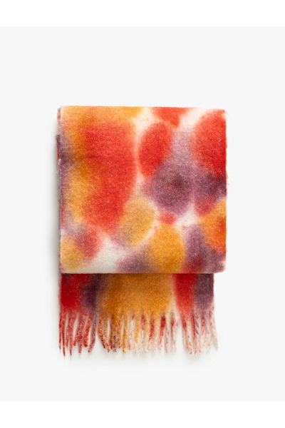Koton Soft Textured Long Scarf - Tassel Detail and Abstract Pattern
