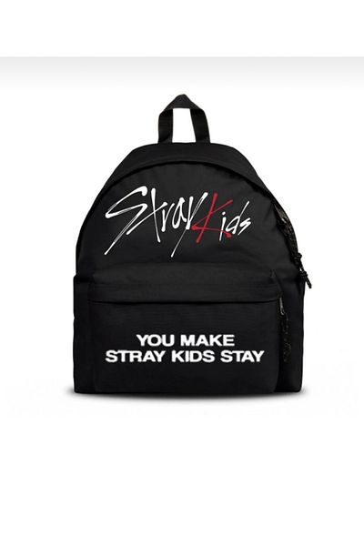 Denik Stray Kids Printed Black Laptop School Course Camping Travel Outing Daily Use Backpack