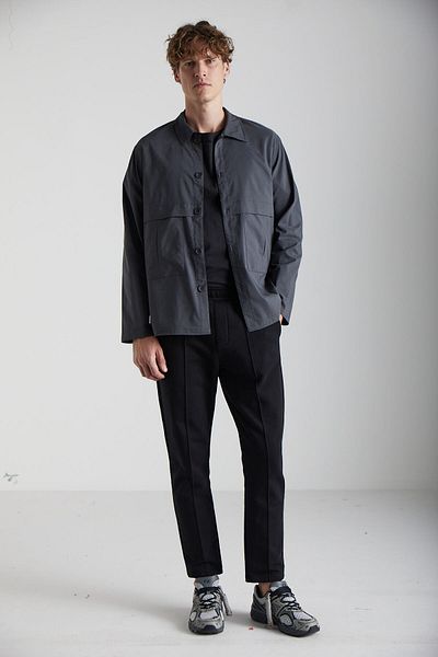 GRIMELANGE Marcelo Men's Thick Cotton Woven Wide Cut Jacket Type Dark Gray Jacket with Large Pockets