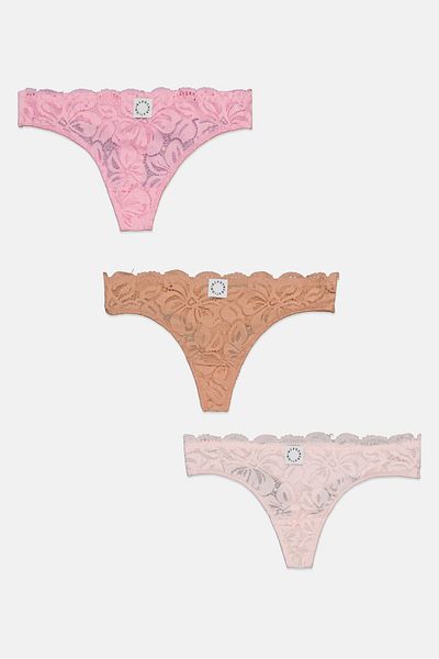 Bcbgeneration Women 3 Pieces Textured Lace Panty, Pink